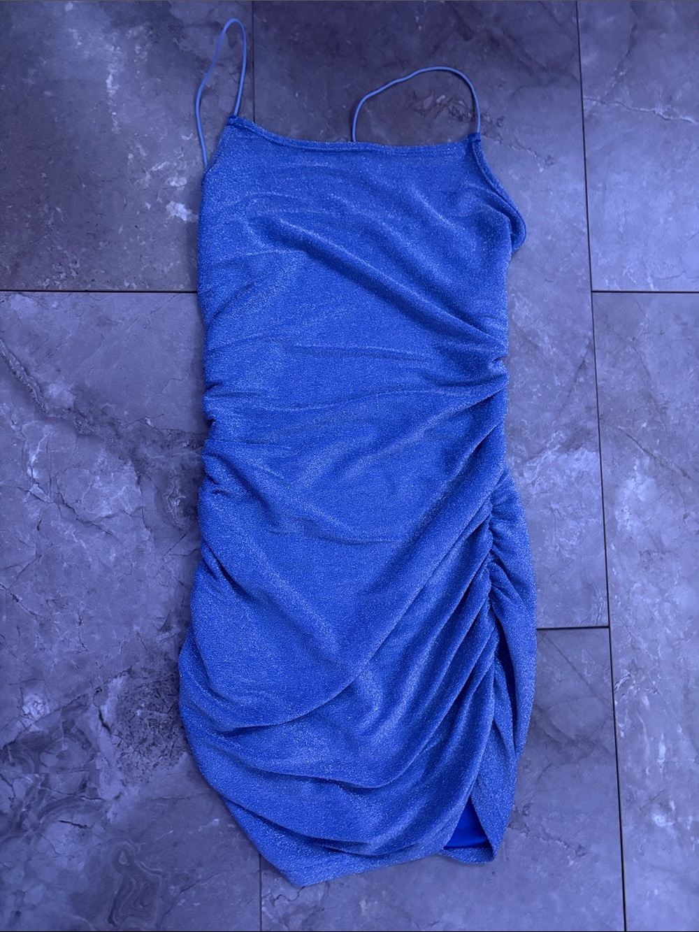 SHEIN Shimmery Royal Blue Ruched Slip Maxi Dress